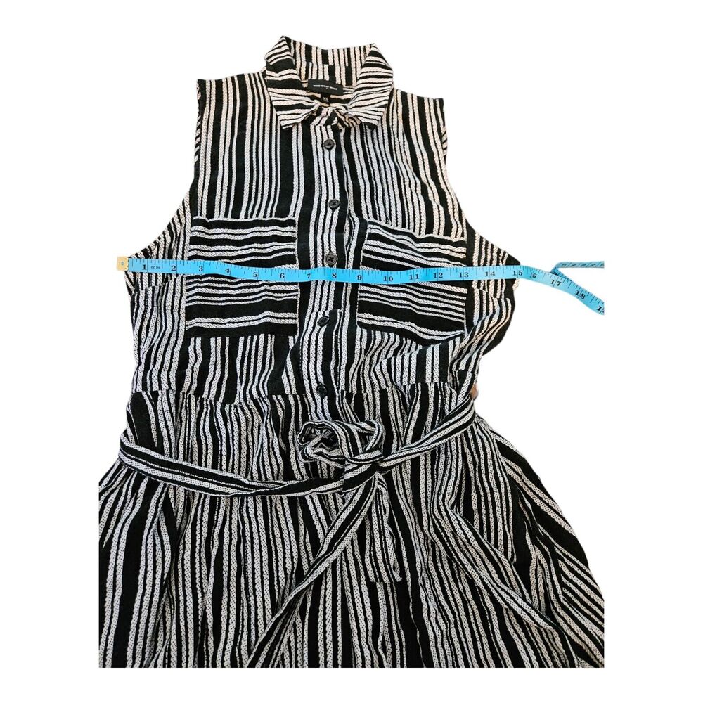 Who What Wear XS Black, White Striped Button Up Sleeveless Collared Midi Dress - Picture 10 of 11